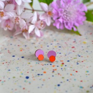Holzohrstecker fuchsia / orange