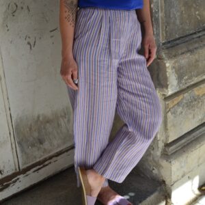 Balloon fit Leinenhose Stripes lilac/brown/blue