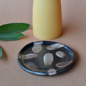 Keramikkerzenteller #04 black with brushes