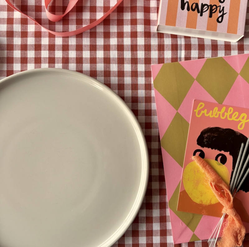 Tischdecke rost-weiss kariert/Neonpink – Bild 2