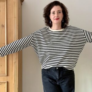 Langarm-Ringelshirt, Farbe ecru/black