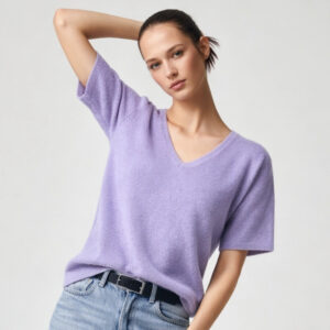 Alpaka Strickshirt mit V-Hals, Farbe Lavender