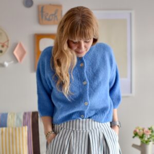 Kurzarm-Cardigan aus Baby-Alpakawolle - aqua blue