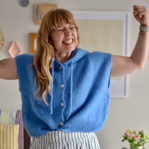 Kurzarm-Hoodie aus Mohair-Mix, Farbe aqua