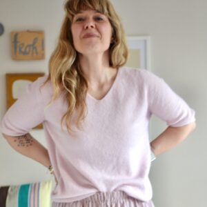 Alpaka Strickshirt mit V-Hals, Farbe rosa