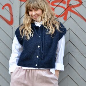 Kurzarm-Hoodie aus Mohair-Mix, Farbe navy