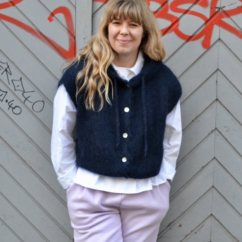 Kurzarm-Hoodie aus Mohair-Mix, Farbe navy – Bild 3