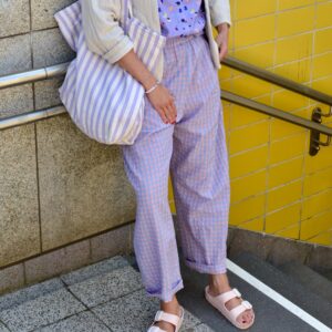 Barrel Fit Hose "checked" light rosé/baby blue