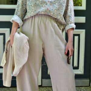 Barrel Fit Hose aus Leinen-Baumwoll-Mix, Farbe beige