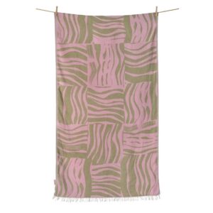 Strandtuch Kithnos in Pink und Olive aus 100 % Baumwolle