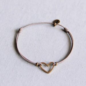 Elastic bracelet with open heart - taupe/gold