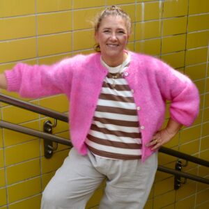 Flauschige Mohair Strickjacke, Farbe bubblegum