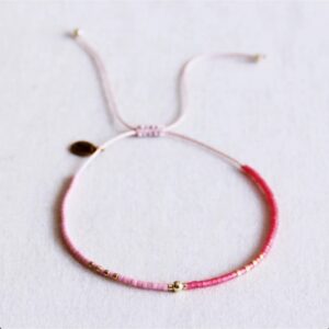 Miyuki bracelet with gold bead - light pink/fuchsia