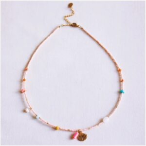 Miyuki necklace with facets and shell - nude