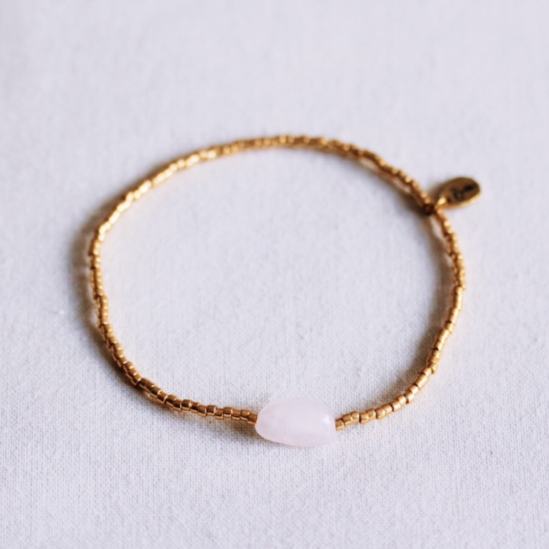 Gold-plated Miyuki bracelet natural stone - rose quartz