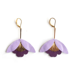 Ginkgo-Blüten-Ohrringe Leder lila/violett