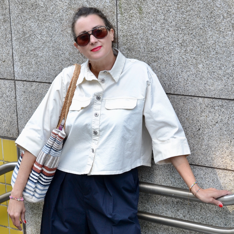 Kurzes Denimhemd, Farbe Offwhite