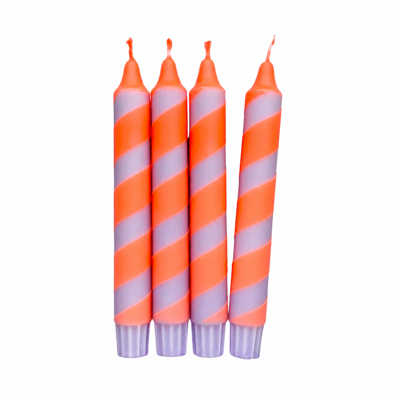 Dip Dye Kerzen Swirl | Flieder-neonorange