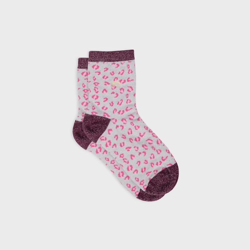 Glitzer-Socken - Leo white/wine red