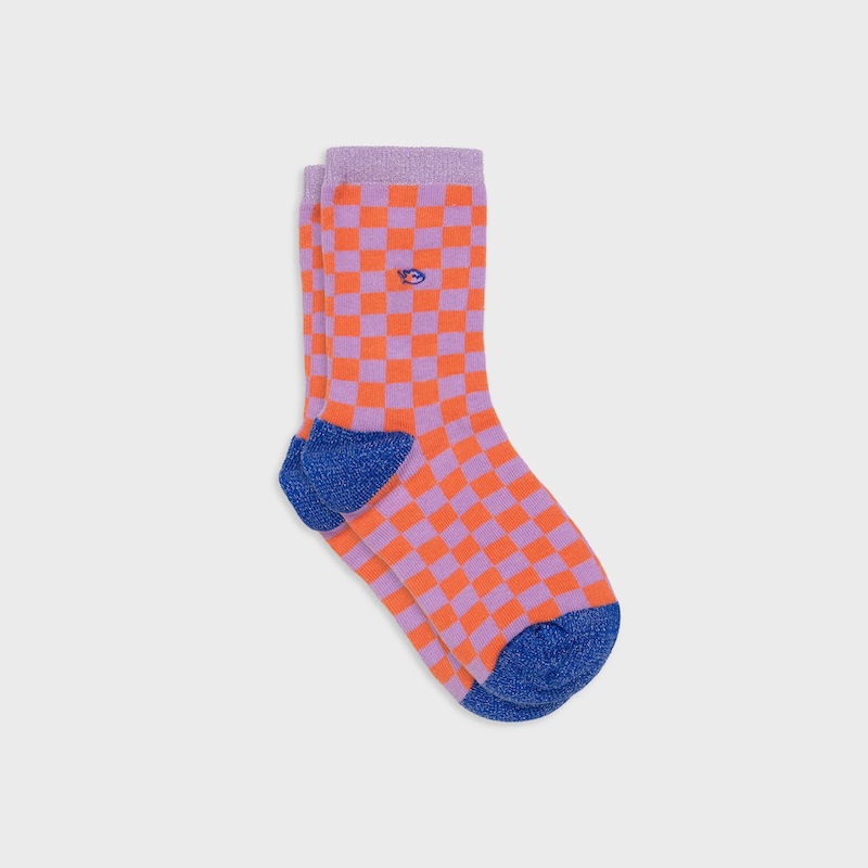 Socken - checked orange/light purple