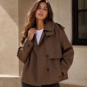 Kurzer Trenchcoat mit Kapuze, Choco