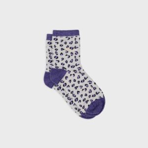 Glitzer-Socken - leo ecru/purple
