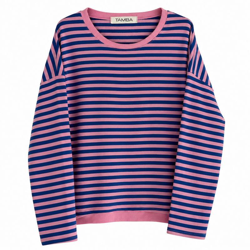 Langarm-Ringelshirt, Farbe baby pink/kobalt