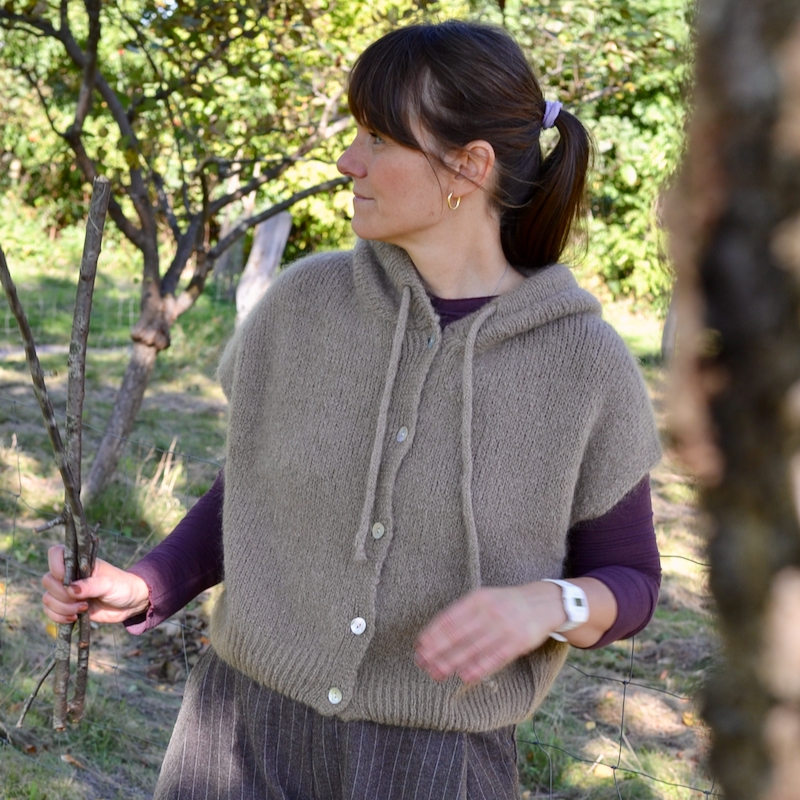 Kurzarm-Hoodie aus Mohair-Mix, Farbe greige