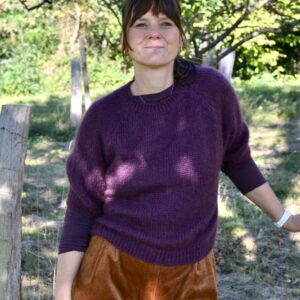 Dünner Kurzarm-Pulli aus Mohair - Farbe plum