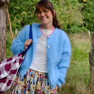 Flauschige Mohair Strickjacke, Farbe türkis blau