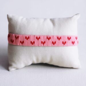 Geknüpftes Armband mini hearts - red/pink