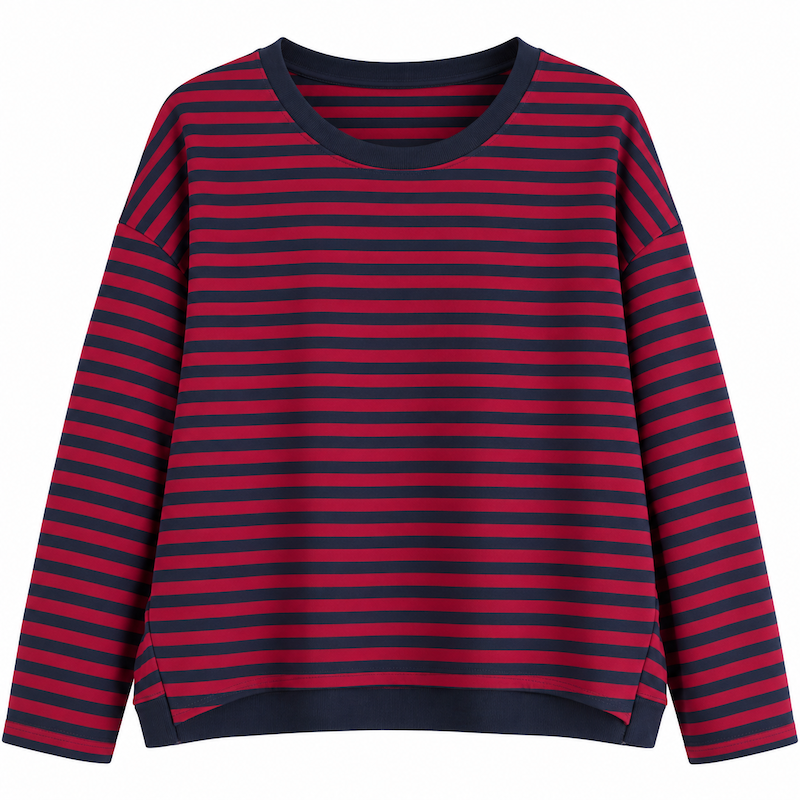 Langarm-Ringelshirt, Farbe marine/bordeaux