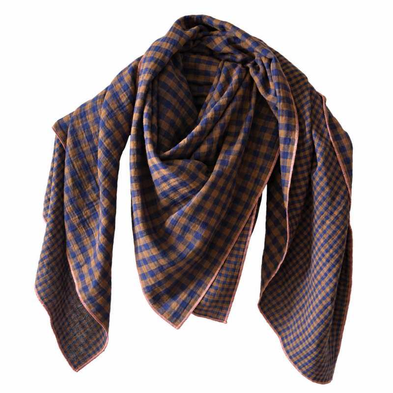 Quadrat-Halstuch, 130 x 130cm,brown/Navy checked