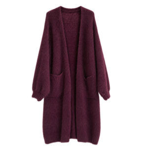Flauschiger Mohair Strickmantel, Farbe dark plum