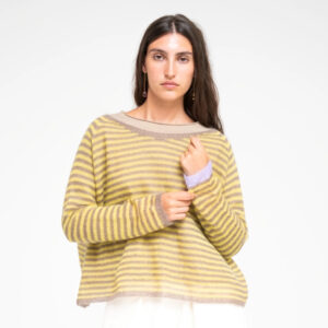 RIngelstrickpulli mit Mohair, Farbe cappuccino/Yellow